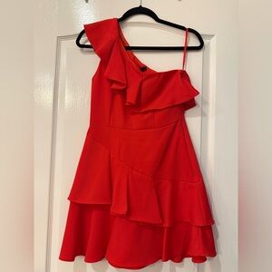 BCBGMaxAzria Vibrant Red One-Shoulder Dress